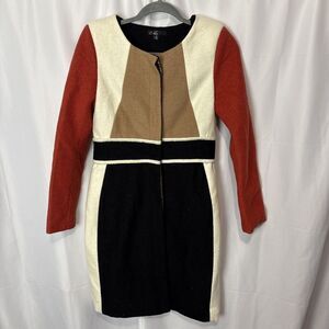 C. Luce Wool Blend Sz Small Midi Coat Lined Colorblock Professional Office